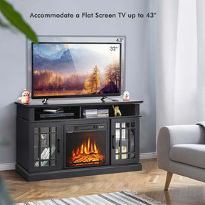 48" Electric Fireplace TV Stand for TVs Up to 55", Modern Wood Media Console with 18" Fireplace Heater, Remote Control & Adjustable Shelves