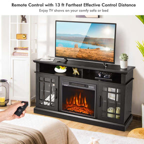 48" Electric Fireplace TV Stand for TVs Up to 55", Modern Wood Media Console with 18" Fireplace Heater, Remote Control & Adjustable Shelves