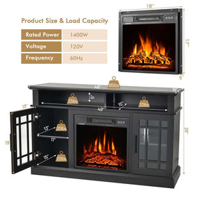 48" Electric Fireplace TV Stand for TVs Up to 55", Modern Wood Media Console with 18" Fireplace Heater, Remote Control & Adjustable Shelves