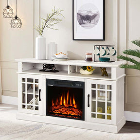 48" Electric Fireplace TV Stand for TVs Up to 55", Modern Wood Media Console with 18" Fireplace Heater, Remote Control & Adjustable Shelves