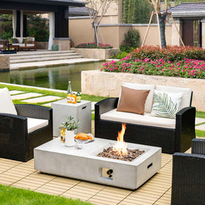 48" Concrete-like Propane Gas Fire Pit Table, 40000 BTU Outdoor Fire Pit with Lava Rocks & Cover