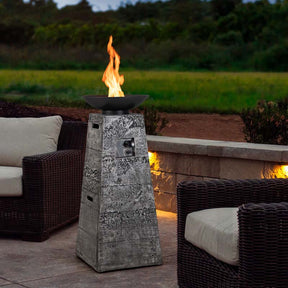 48" Propane Fire Bowl Column, 30000 BTU Outdoor Propane Gas Fire Pit Bowl with Lava Rocks & PVC Cover