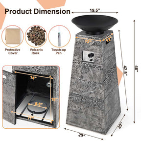 48" Propane Fire Bowl Column, 30000 BTU Outdoor Propane Gas Fire Pit Bowl with Lava Rocks & PVC Cover