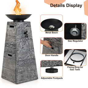 48" Propane Fire Bowl Column, 30000 BTU Outdoor Propane Gas Fire Pit Bowl with Lava Rocks & PVC Cover