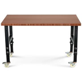 48" x 24" Bamboo Mobile Workbench with Casters, Heavy-Duty Steel Work Table Adjustable Height Workstation