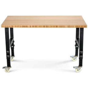 48" x 24" Bamboo Mobile Workbench with Casters, Heavy-Duty Steel Work Table Adjustable Height Workstation