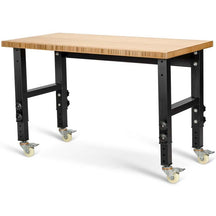 48" x 24" Bamboo Mobile Workbench with Casters, Heavy-Duty Steel Work Table Adjustable Height Workstation