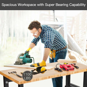 48" x 24" Bamboo Mobile Workbench with Casters, Heavy-Duty Steel Work Table Adjustable Height Workstation