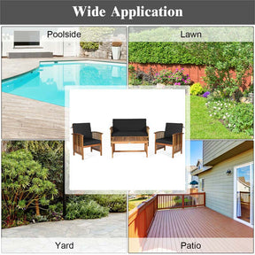 4 Pcs Outdoor Acacia Wood Sofa Set Patio Conversation Furniture Set with Cushions & Coffee Table