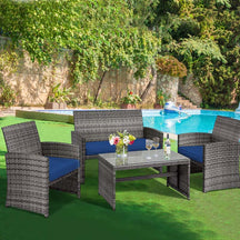 4 Pcs Rattan Wicker Patio Furniture Sets, Outdoor Conversation Sets with Loveseat, Table, Single Sofas