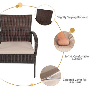4 Pcs Rattan Patio Conversation Furniture Set Wicker Outdoor Sofa Set with Cushions & Acacia Wood Tabletop