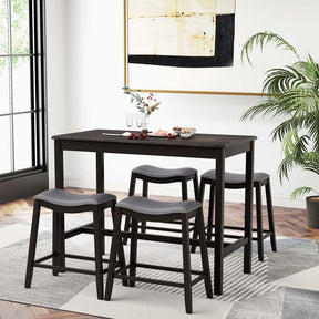 5-Piece Dining Table Set for 4, Counter Height Kitchen Table with 4 Upholstered Saddle Stools for Bistro Dining Rooms, Small Spaces