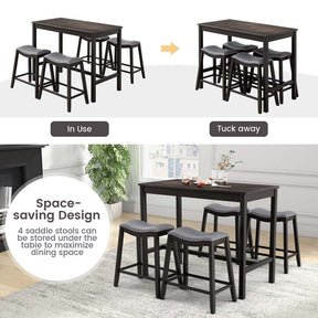 5-Piece Dining Table Set for 4, Counter Height Kitchen Table with 4 Upholstered Saddle Stools for Bistro Dining Rooms, Small Spaces