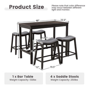 5-Piece Dining Table Set for 4, Counter Height Kitchen Table with 4 Upholstered Saddle Stools for Bistro Dining Rooms, Small Spaces