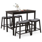 5-Piece Dining Table Set for 4, Counter Height Kitchen Table with 4 Upholstered Saddle Stools for Bistro Dining Rooms, Small Spaces