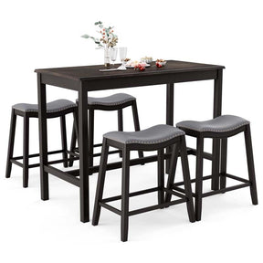 5-Piece Dining Table Set for 4, Counter Height Kitchen Table with 4 Upholstered Saddle Stools for Bistro Dining Rooms, Small Spaces