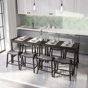 5-Piece Dining Table Set for 4, Counter Height Kitchen Table with 4 Upholstered Saddle Stools for Bistro Dining Rooms, Small Spaces