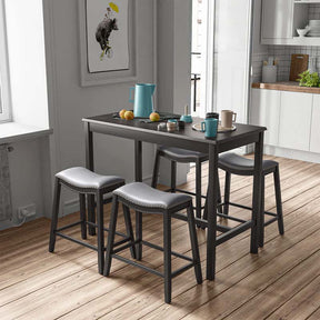 5-Piece Dining Table Set for 4, Counter Height Kitchen Table with 4 Upholstered Saddle Stools for Bistro Dining Rooms, Small Spaces