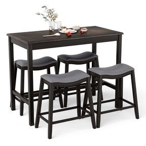 5-Piece Dining Table Set for 4, Counter Height Kitchen Table with 4 Upholstered Saddle Stools for Bistro Dining Rooms, Small Spaces
