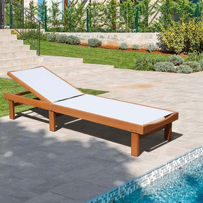 Eucalyptus Wood Outdoor Chaise Lounge Chair, 5-Position Adjustable Patio Recliner Sun Lounger with Breathable Quick-Drying Fabric for Poolside