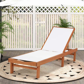Eucalyptus Wood Outdoor Chaise Lounge Chair, 5-Position Adjustable Patio Recliner Sun Lounger with Breathable Quick-Drying Fabric for Poolside