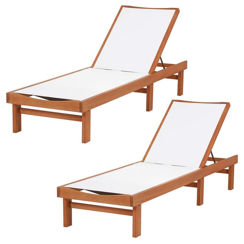 Eucalyptus Wood Outdoor Chaise Lounge Chair, 5-Position Adjustable Patio Recliner Sun Lounger with Breathable Quick-Drying Fabric for Poolside
