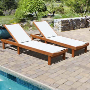 Eucalyptus Wood Outdoor Chaise Lounge Chair, 5-Position Adjustable Patio Recliner Sun Lounger with Breathable Quick-Drying Fabric for Poolside