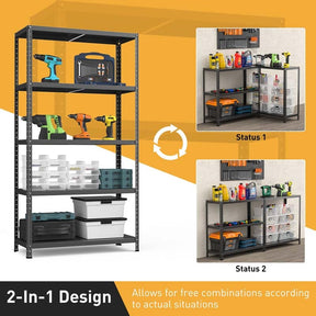Black 39" x 16" x 74" 5-Tier Heavy Duty Metal Storage Shelving Unit, Multi-Use Storage Racks Utility Shelves
