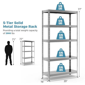 40" x 16" x 77.5" 5-Tier Heavy Duty Metal Storage Shelving Unit, 2860 lbs Load Capacity Adjustable Storage Racks