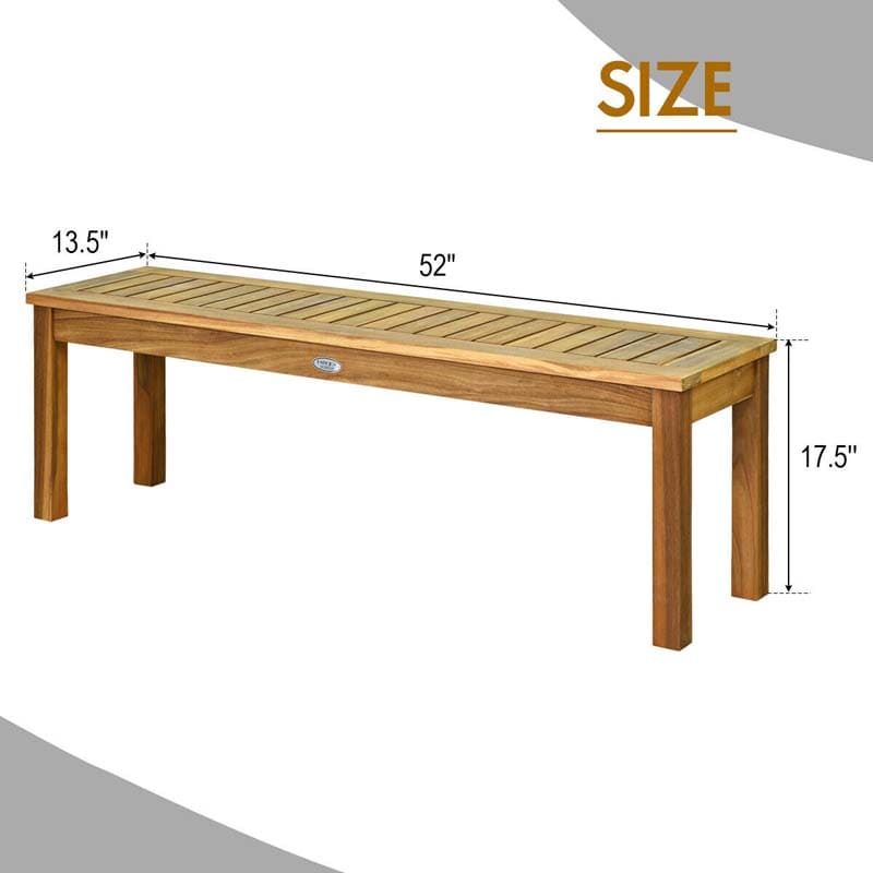 52" Acacia Wood Outdoor Bench Patio Backless Dining Bench Chair with Slatted Seat