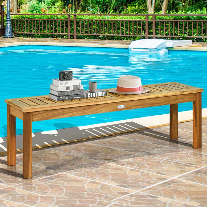 52" Acacia Wood Outdoor Bench Patio Backless Dining Bench Chair with Slatted Seat