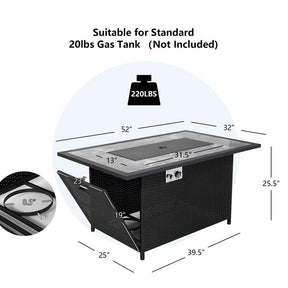 52" 50000 BTU Rattan Outdoor Propane Gas Fire Pit Table with Marble Tabletop, Lava Rocks & PVC Cover