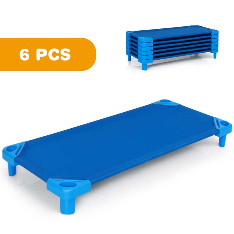 Pack of 6 Stackable Daycare Cots for Kids, 51" x 23" Preschool Nap Mat Toddler Sleeping Cot with Easy Lift Corner, Space-Saving for Classroom