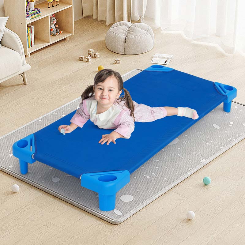 Pack of 6 Stackable Daycare Cots for Kids, 51" x 23" Preschool Nap Mat Toddler Sleeping Cot with Easy Lift Corner, Space-Saving for Classroom