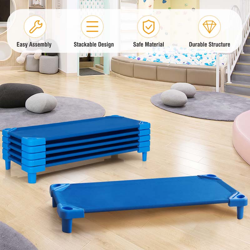 Pack of 6 Stackable Daycare Cots for Kids, 51" x 23" Preschool Nap Mat Toddler Sleeping Cot with Easy Lift Corner, Space-Saving for Classroom