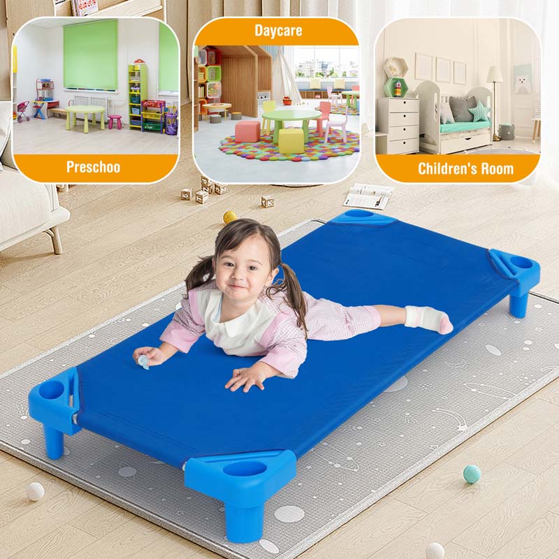 Pack of 6 Stackable Daycare Cots for Kids, 51" x 23" Preschool Nap Mat Toddler Sleeping Cot with Easy Lift Corner, Space-Saving for Classroom
