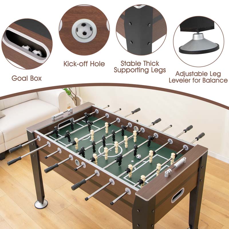 54" Competition Sized Foosball Table Solid Wood Soccer Arcade Game Table with 2 Balls for Indoor Game Room, Office, Adults & Kids Family Night
