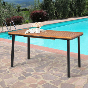 55" Acacia Wood Rattan Outdoor Patio Dining Table with Umbrella Hole