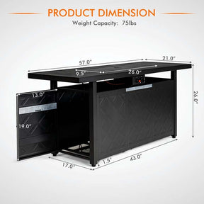 57" Rectangular Propane Fire Pit Table, 50000 BTU Outdoor Gas Fire Table with Lid & Lava Rocks