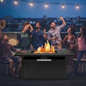 57" Rectangular Propane Fire Pit Table, 50000 BTU Outdoor Gas Fire Table with Lid & Lava Rocks