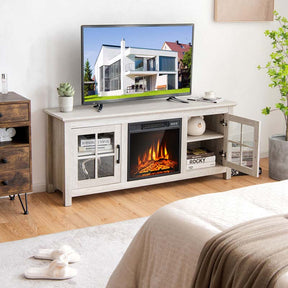 58" TV Console with 18" Fireplace Insert, Fireplace TV Stand for TVs up to 65 Inches, 1400W Electric Fireplace Heater