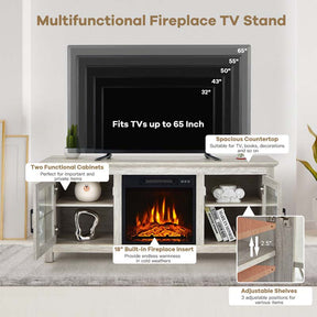 58" TV Console with 18" Fireplace Insert, Fireplace TV Stand for TVs up to 65 Inches, 1400W Electric Fireplace Heater