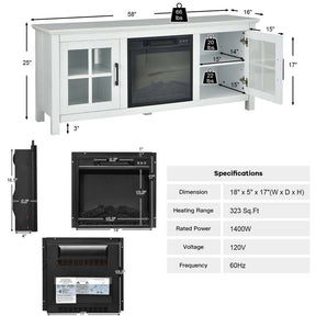 58" TV Console with 18" Fireplace Insert, Fireplace TV Stand for TVs up to 65 Inches, 1400W Electric Fireplace Heater