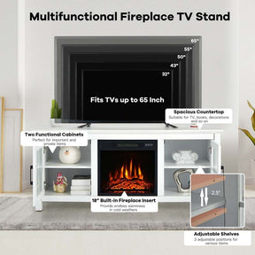 58" TV Console with 18" Fireplace Insert, Fireplace TV Stand for TVs up to 65 Inches, 1400W Electric Fireplace Heater