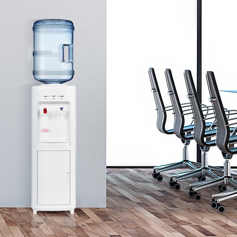 Top Loading Water Cooler Dispenser for 3-5 Gallon Bottle, Hot & Cold Freestanding Water Dispenser with Storage Cabinet & Child Lock for Home Office