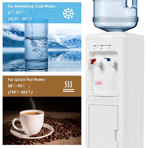 Top Loading Water Cooler Dispenser for 3-5 Gallon Bottle, Hot & Cold Freestanding Water Dispenser with Storage Cabinet & Child Lock for Home Office