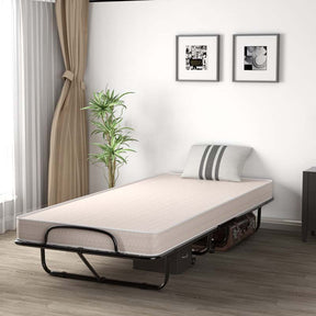 Twin Folding Bed w/ 5" Memory Foam Mattress, Portable Rollaway Guest Bed on Wheels, Heavy Duty Steel Frame, Space-Saving Design, Made in Italy