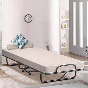 Twin Folding Bed w/ 5" Memory Foam Mattress, Portable Rollaway Guest Bed on Wheels, Heavy Duty Steel Frame, Space-Saving Design, Made in Italy
