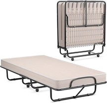 Twin Folding Bed w/ 5" Memory Foam Mattress, Portable Rollaway Guest Bed on Wheels, Heavy Duty Steel Frame, Space-Saving Design, Made in Italy