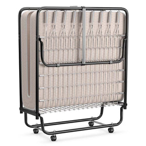 Twin Folding Bed w/ 5" Memory Foam Mattress, Portable Rollaway Guest Bed on Wheels, Heavy Duty Steel Frame, Space-Saving Design, Made in Italy